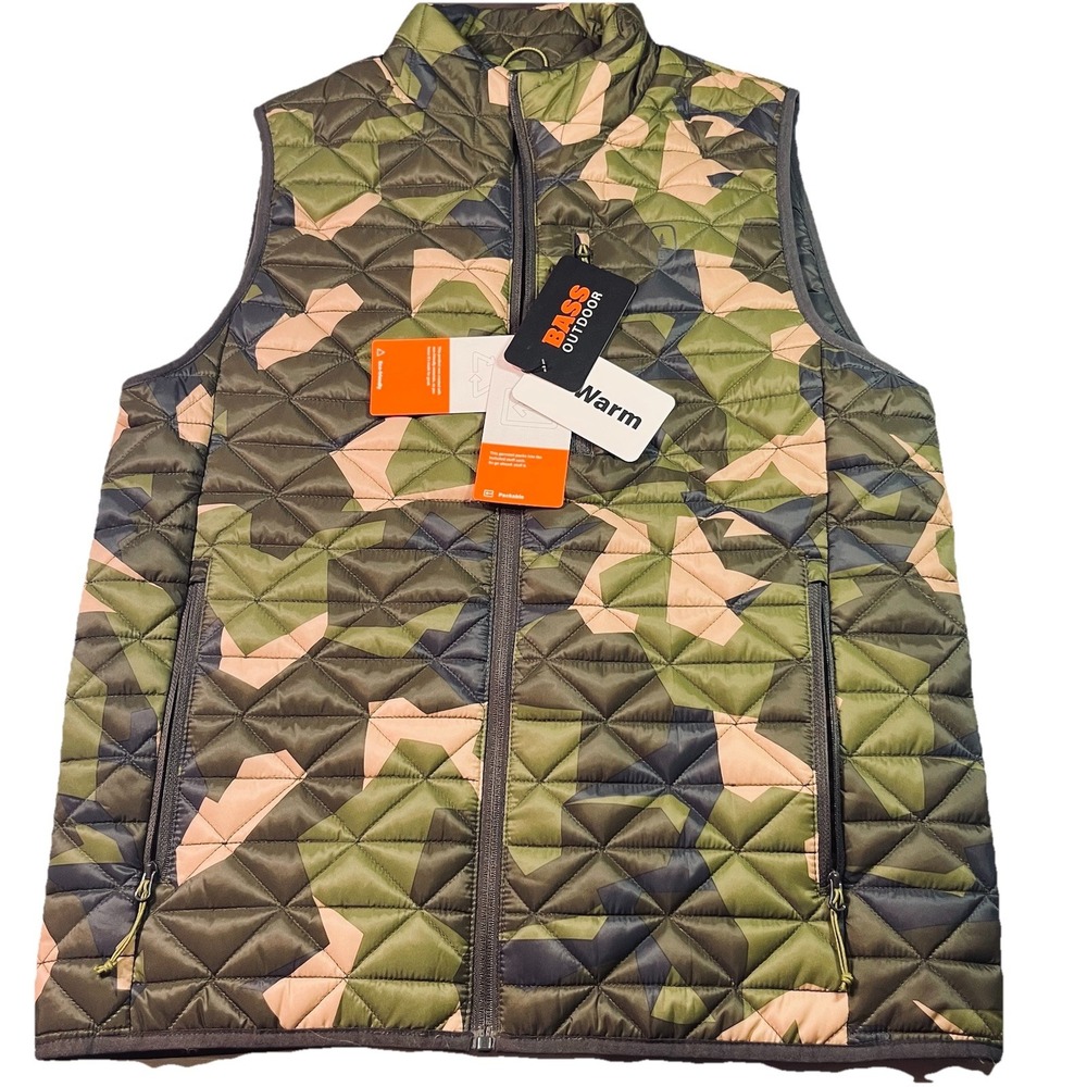 NWT Bass Outdoor Mens M Delta Diamond Quilted Packable Puffer Vest‎ In Camo